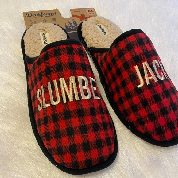 Dearfoams Slippers Mens Size XL 13-14 Red Plaid Slumber Jack Slip On Shoes - Picture 2 of 8
